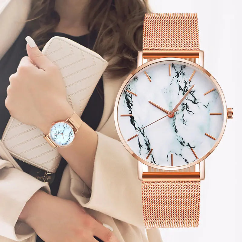 Fashion Rose Gold Mesh Band Creative Marble Female Wrist Watch Luxury Women Quartz Watches Gifts Relogio Feminino Drop Shipping Wrights Holdings